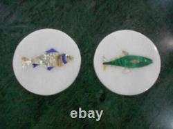 Marble Tea Coaster Set Fish Pattern Inlaid Avec Royal Look Wine Coaster 4,5 Pouces