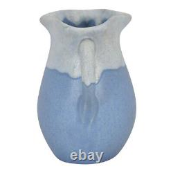 Muncie 1920s Vintage Art Deco Potterie Blanc Sur Bleu Vase En Céramique Poignée 419-5