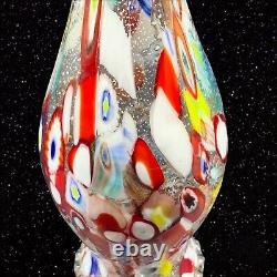 Murano Art Glass Millefiori Vase De Bouteille Coloré Poignées Appliquées 12t 3w