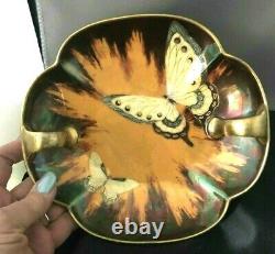 Noritake Lusterware Art Deco Ovale Poignée Bol Papillons Vivacement Colorés