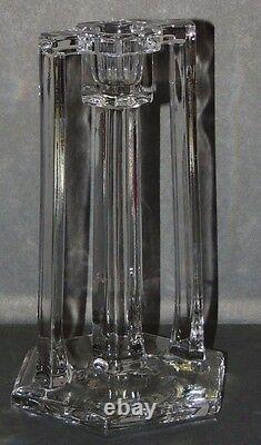Paire Art Deco Paire Double Poignée Pillar Style Clar Glass Candlesticks Belle
