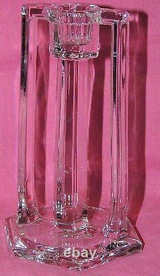Paire Art Deco Paire Double Poignée Pillar Style Clar Glass Candlesticks Belle