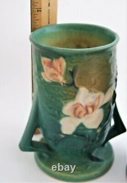 Paire De Vases Antique Roseville Art Déco Magnolia Double Poignée 87-6 Vers 1943