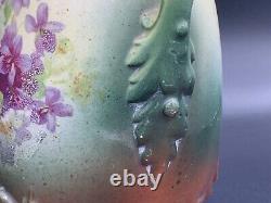 Paire d'antiques vases en céramique peints à la main avec des motifs floraux, urne à anses marquée HBL & Couronne