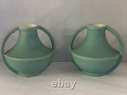 Paire de 2 vases en céramique Art Déco Coors Pottery Colorado Blue Matte à deux anses