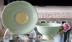 Paragon Pink Rose Handle Bone China Footed Tea Cup Soucoupe Green Vintage No Box