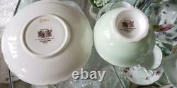 Paragon Pink Rose Handle Bone China Footed Tea Cup Soucoupe Green Vintage No Box