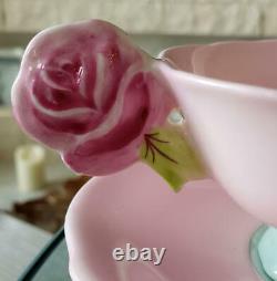 Paragon Pink Rose Handle Bone China Footed Tea Cup Soucoupe Pink Vintage No Box