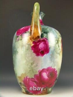 Peinture Principale Limoges France Roses Peintes À La Main Muscle Manipulé 13,5 Vase
