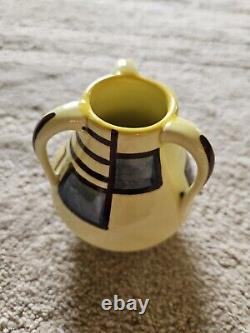 Petit vase à trois poignées de style Art Déco, dans le style d'Eva Zeisel, couleurs jaune et marron