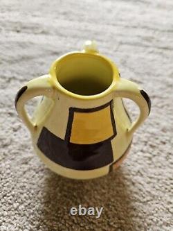 Petit vase à trois poignées de style Art Déco, dans le style d'Eva Zeisel, couleurs jaune et marron