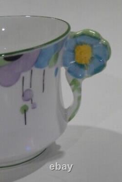 Phoenix Angleterre Peint À La Main Art Déco Flower Handle Cup & Saucer Modèle Abstract