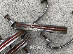 Poignées de tiroir vintage en métal argenté Art Déco avec rayures rouges - Lot de 13