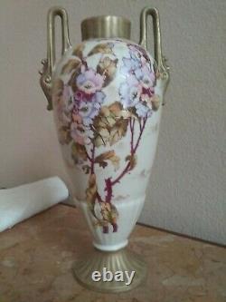 Porcelaine Antique Art Déco Peint À La Main 9 1/4 Tall X 4 1/2 Vase Large