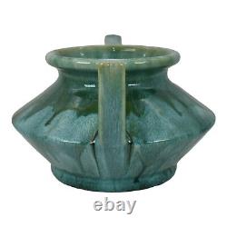 Poterie Weller Nil années 1930 Vase en céramique Art Déco bleu vert à gouttes à poignée