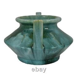 Poterie Weller Nil années 1930 Vase en céramique Art Déco bleu vert à gouttes à poignée