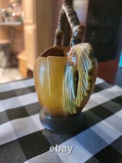 Poterie artistique ROSEVILLE VINTAGE Panier à poignée brune moderne en forme de pomme de pin 408-6 Art déco