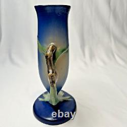 Poterie d'art Vintage Roseville 1931 PINE CONE Vase Bleu 112-7 avec Poignée Excellent