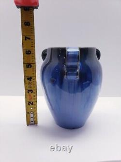 Poterie vintage Fulper Vase à 3 poignées #887 Bleu