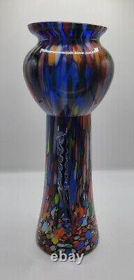 RARE Vase Vintage en éclaboussures de verre bleu avec poignées en verre tchèque des années 1930 de style Art Déco