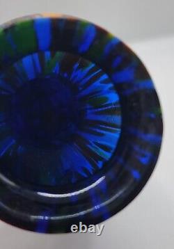 RARE Vase Vintage en éclaboussures de verre bleu avec poignées en verre tchèque des années 1930 de style Art Déco
