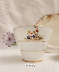 Rare 1920's Antique Paragon Art Figural Pansy Flower Handle Cup/ Saucer/plate