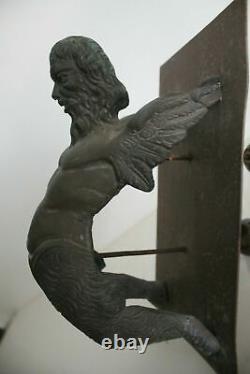 Rare Antique Architectural Bronze Pulvérisateur De Porte À Figurine Mythologique