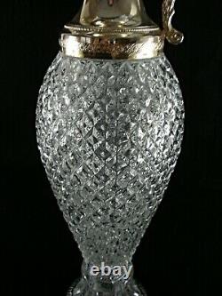 Rare Antique Baccarat Crystal Amphora Wine Pitcher Avec Poignée De Dorure Et De Serpent