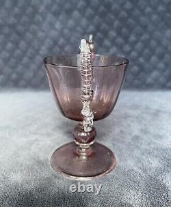 Rare Antique Salviati Murano Poignées Appliquées Optic Cranberry Glass Loving Cup