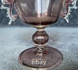 Rare Antique Salviati Murano Poignées Appliquées Optic Cranberry Glass Loving Cup