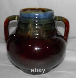 Rare Art Deco Antique Awaji Potterie Japon Flambe 2 Poignée Drip Glaze Vase 1920s