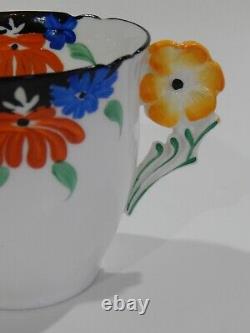 Rare Collingwood Angleterre Peint À La Main Art Déco Flower Handle Cup & Saucer