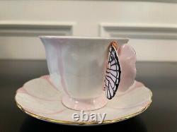 Rare Deco Aynsley Rose Poignée De Papillon Tea Cup & Saucer Set
