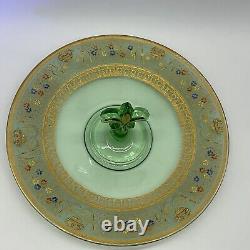 Rare plat de service Art Déco vintage avec poignée et bordure dorée Fleur de Lis