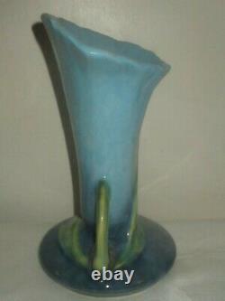Rares Années 1940 Deco Roseville Art Potterie Bleu Managé Vase Wincraft Pinecone 283-8