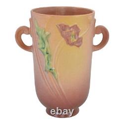 Roseville Poppy 1938 Vintage Art Deco Potterie Rose Vase En Céramique Poignée 871-8