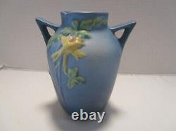 Roseville Poterie Columbine 14-6 Vase Bleu Double Main 6,5 H 1940s Art Déco