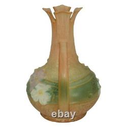 Roseville Pottery Cosmos 1939 Tan Handled Art Deco Vase 948-7