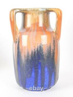 Ruskin Potterie Trois Poignée Cristalline Art Deco Vase 1933 Wht Script