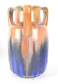 Ruskin Potterie Trois Poignée Cristalline Art Deco Vase 1933 Wht Script