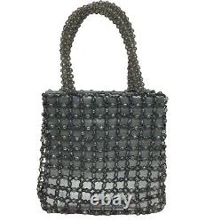 Sac fourre-tout mini Marion Godart Art Deco en perles de lucite grises et perles de graines d'hématite