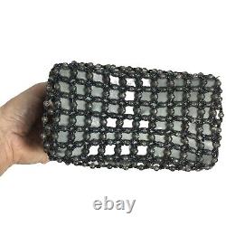 Sac fourre-tout mini Marion Godart Art Deco en perles de lucite grises et perles de graines d'hématite