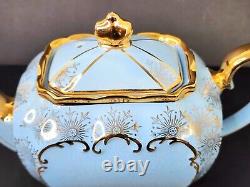 Sadler England Ceramic Bisquit Jar W Brass Cube Tea Pot Creamer Sugar Blue #2085