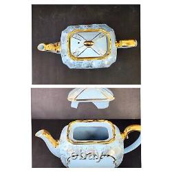 Sadler England Ceramic Bisquit Jar W Brass Cube Tea Pot Creamer Sugar Blue #2085