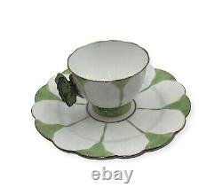 Saucer Aynsley vert et blanc SEULEMENT B1204 pour la tasse à thé Art Déco à poignée papillon RARE