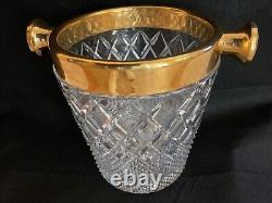 Seau à champagne en cristal taillé et doré Art Déco VSL des années 1950-60, très lourd 8+ lb
