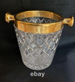 Seau à champagne en cristal taillé et doré Art Déco VSL des années 1950-60, très lourd 8+ lb
