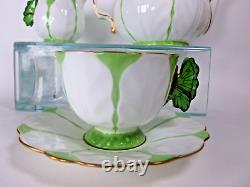 Service à thé Aynsley China avec théière à poignée en forme de papillon, tasses et soucoupes pour 2 personnes, style Art Déco