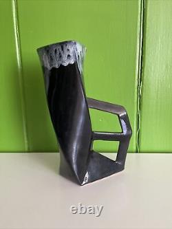 Signé Van Briggle Art Glaze Pottery Handle MCM Art Deco Vase Marine Noir