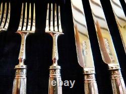 Superbe 1921 Cased Solid Silver (dents, Lames & Poignées) 24 Piece Set Of Cutlery